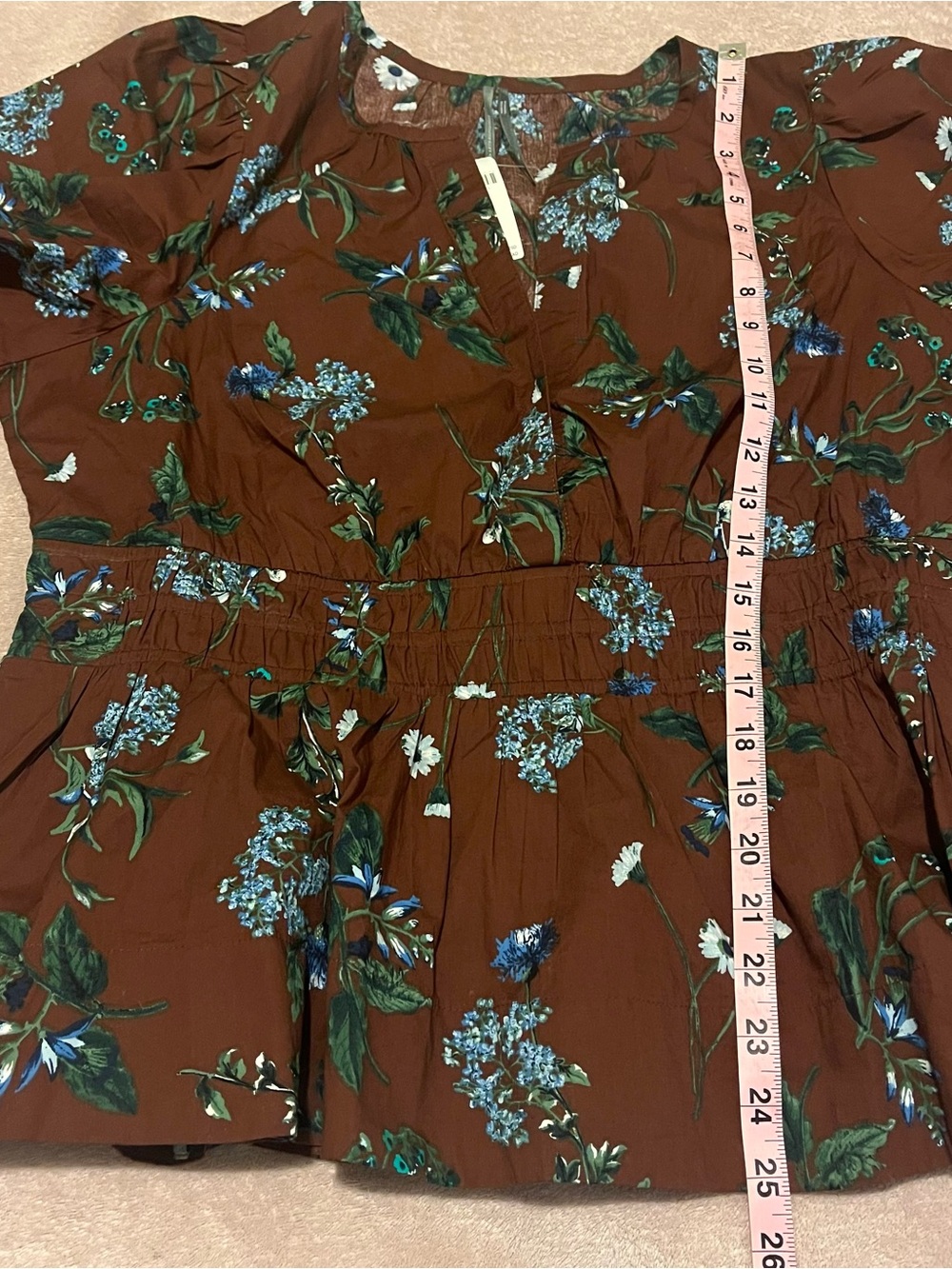 Anthropologie Brown Floral Somerset Peplum Blouse with Blue & Green Print XL - Picture 7 of 8